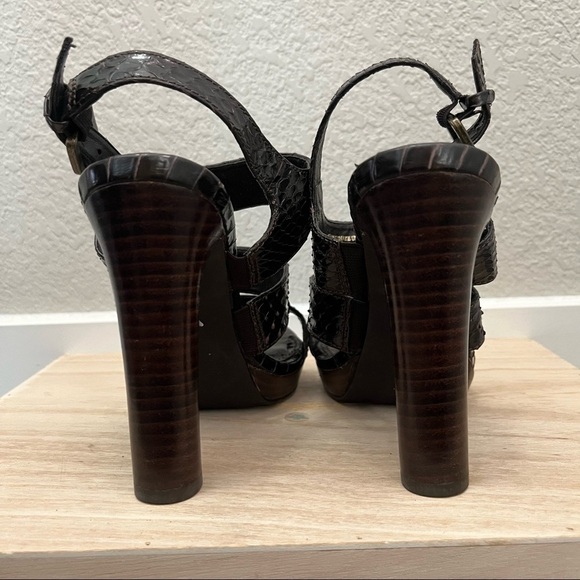 Colin Stuart Brown Snakeskin Strappy Heeled Sandals 5 - Picture 3 of 6